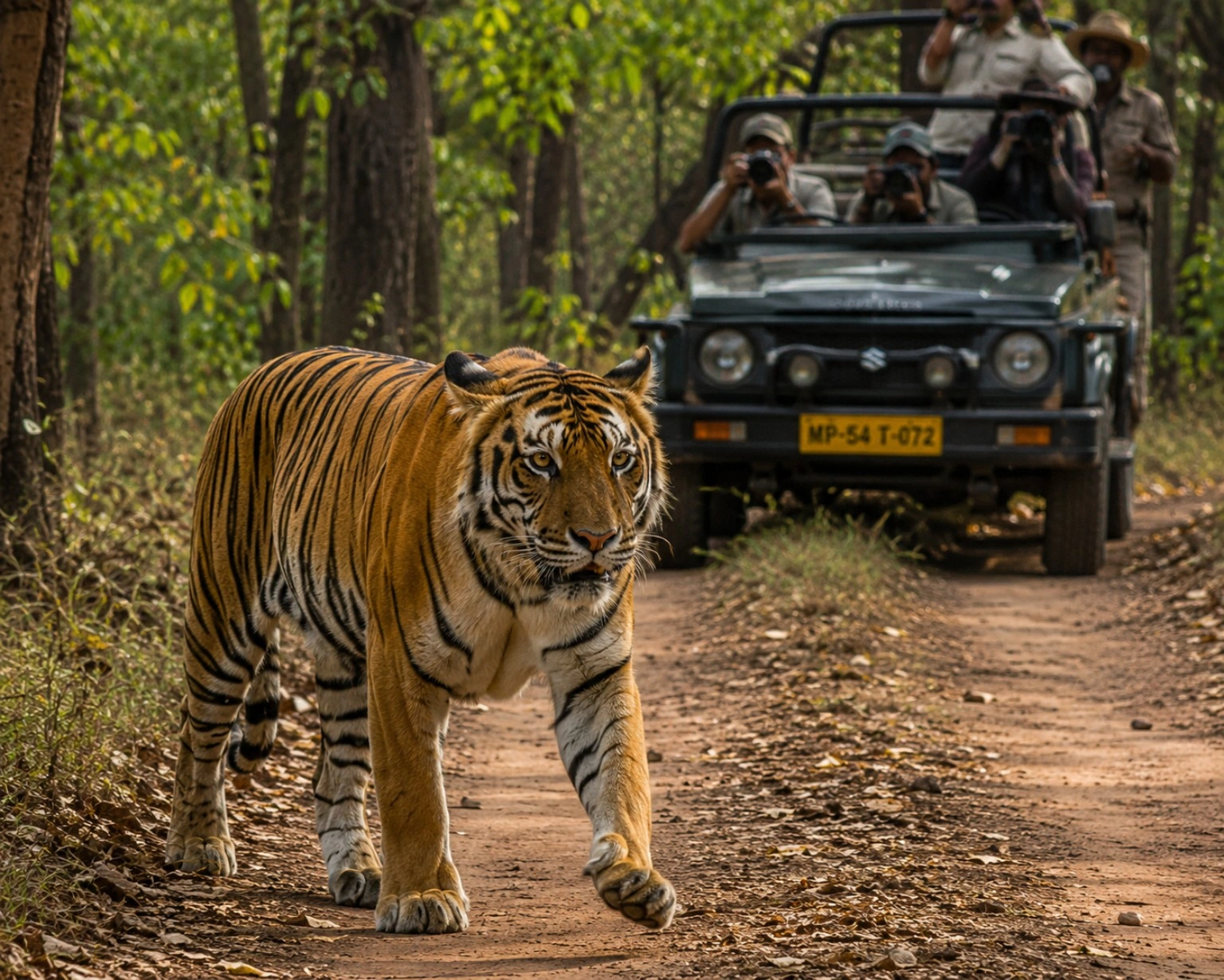 royal bengal tiger india national animal forest wildlife on a safari track